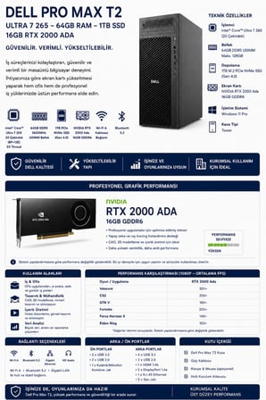 Pro Max T2 Core Ultra 7 265 RTX 2000 Ada 16GB 144GB RAM 2TB SSD Win11 Pro FCT22506P435 Masaüstü İş İstasyonu + PER4 USB Bellek