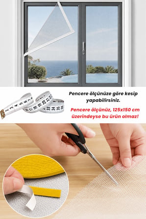 Pencere ve Kapı Sinekliği 125x150 cm + 2 Metre 48 mm Güçlü Yapışkanlı Tamir Bandı 2'li Set