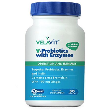 Velavit V-Probiotics Enzymes 30 Kapsül