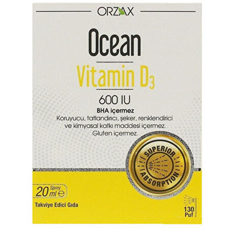 Ocean Vitamin D3 600 IU Sprey 20ml - Diş Beyazlatıcı Köpük Hediye