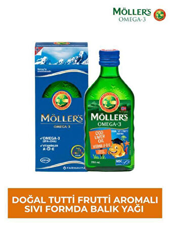 Möllers Omega 3 Balık Yağı 250 ML Tutti Frutti Aromalı - Diş Beyazlatıcı Köpük Hediye