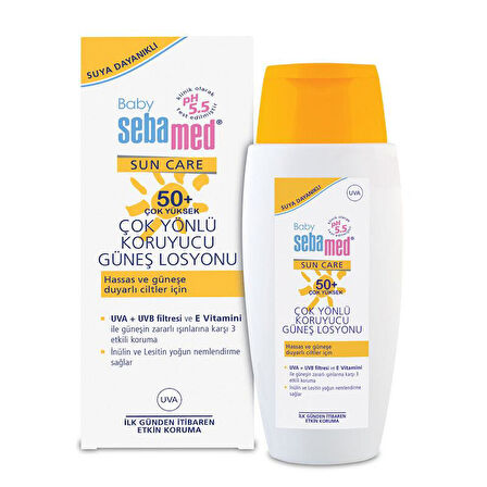 Sebamed Baby Sun Losyon SPF 50 150 ML Çocuklar için Güneş Losyonu - Diş Beyazlatıcı Köpük Hediye