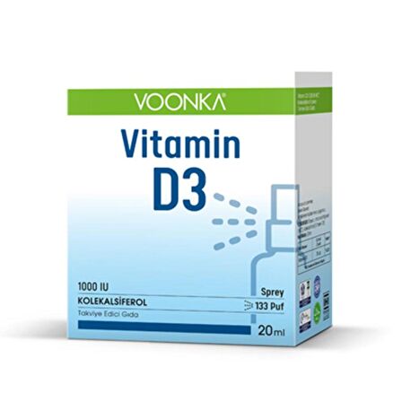 Voonka Vitamin D3 1000 IU Takviye Edici Gıda Sprey 20 ml