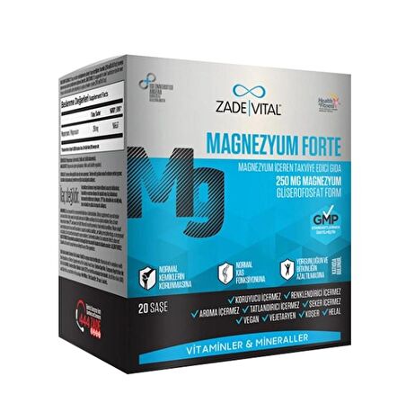 Zade Vital Magnezyum Forte Takviye Edici Gıda 20 Şase