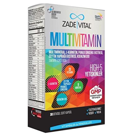 Zade Vital Multivitamin Takviye Edici Gıda 30 Bitkisel Kapsül