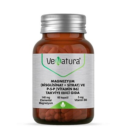 VeNatura Magnezyum (Bisglisinat+Sitrat) ve P5P (Vitamin B6) 60 Kapsül