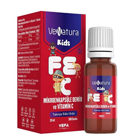 VeNatura Kids Mikroenkapsüle Demir ve Vitamin C Takviye Edici Gıda 20 ml