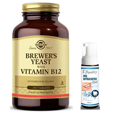 Solgar Brewers Yeast with Vitamin B 12 250 Tablet - Diş Beyazlatıcı Köpüğü Hediye