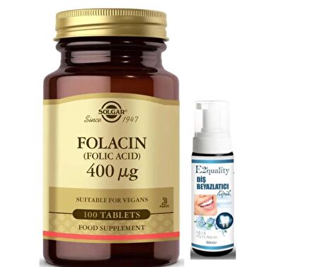 Solgar Folic Acid (Folacin) 400 mcg 100 Tablet - Diş Beyazlatıcı Köpük Hediye