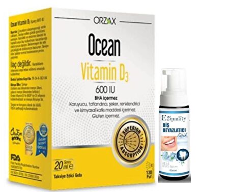 Orzax Ocean Vitamin D3 600 IU Sprey 20ml - Diş Beyazlatıcı Köpük Hediye