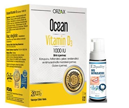 Orzax Ocean Vitamin D3 1000 IU Sprey 20ml - Diş Beyazlatıcı Köpük Hediye 