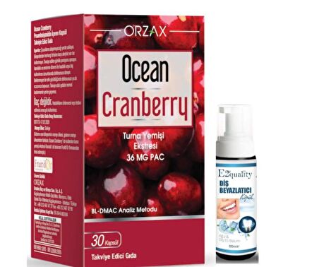 Orzax Ocean Cranberry Turna Yemişi Ekstresi 30 Tablet Takviye Edici Gıda - Diş Beyazlatıcı Köpük Hediye
