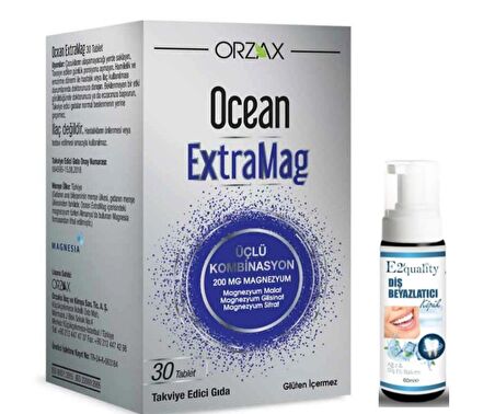 Orzax Ocean ExtraMag Üçlü Kombinasyon 30 Tablet - Diş Beyazlatıcı Köpük Hediye