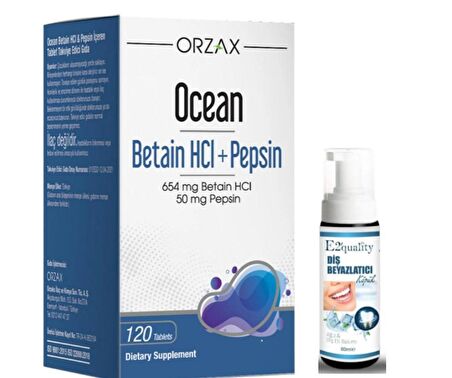 Orzax Ocean Betain HCI+ Pepsin Takviye Edici Gıda 120 Tablet - Diş Beyazlatıcı Köpük Hediye