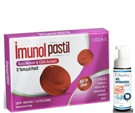 Orzax İmunol Kara Mürver Çilek Aromalı Takviye Edici Gıda 12 Pastil - Diş Beyazlatıcı Köpük Hediye