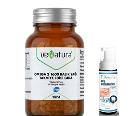 VeNatura Omega 3 1600 Balık Yağı 30 Yumuşak Kapsül - Diş Beyazlatıcı Köpük Hediye