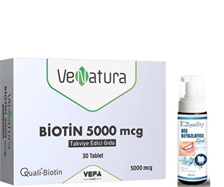 VeNatura Biotin 5000 mcg Takviye Edici Gıda 30 Tablet - Diş Beyazlatıcı Köpük Hediye