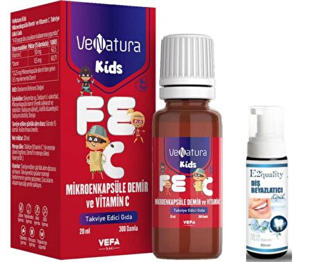VeNatura Kids Mikroenkapsüle Demir ve Vitamin C Takviye Edici Gıda 20 ml - Diş Beyazlatıcı Köpük Hediye
