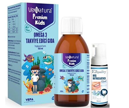 VeNatura Kids Premium Omega 3 Takviye Edici Gıda 150 ml  - Diş Beyazlatıcı Köpük Hediye 