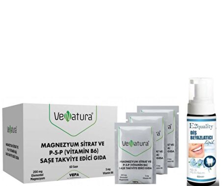 VeNatura Magnezyum Sitrat P-5-P Vitamin B6 60 Saşe  - Diş Beyazlatıcı Köpük Hediye 