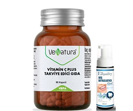 VeNatura Vitamin C PLUS Takviye Edici Gıda 60 Kapsül  - Diş Beyazlatıcı Köpük Hediye 