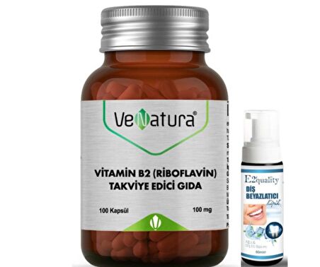 VeNatura Vitamin B2 (Riboflavin) Takviye Edici Gıda 100 kapsül  - Diş Beyazlatıcı Köpük Hediye