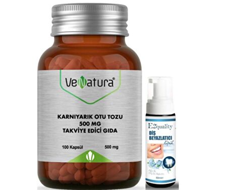 VeNatura Karnıyarık Otu Tozu Takviye Edici Gıda 100 Kapsül  - Diş Beyazlatıcı Köpük Hediye 