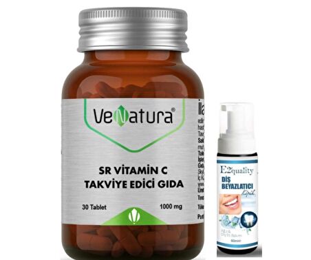 VeNatura SR Vitamin C 1000 mg Takviye Edici Gıda 30 Tablet  - Diş Beyazlatıcı Köpük Hediye 