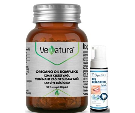 VeNatura Oregano Oil Kompleks İzmir Kekiği Yağı 30 Yumuşak Kapsül - Diş Beyazlatıcı Köpük Hediye 