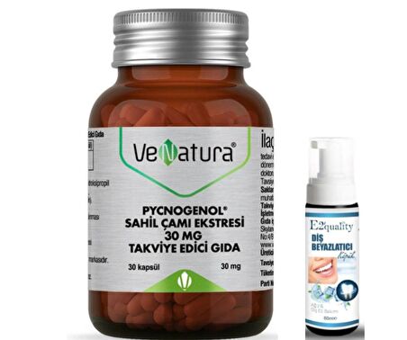 VeNatura Pycnogenol Sahil Çamı Ekstresi 30 mg Takviye Edici Gıda 30 Kapsül - Diş Beyazlatıcı Köpük Hediye