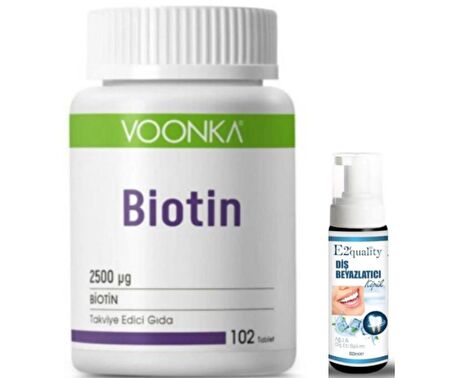 Voonka Biotin İçerikli Takviye Edici Gıda 102 Tablet-  Diş Beyazlatıcı Köpük Hediye 