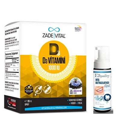 Zade Vital 1000IU D3 Vitamini ve Çörek Otu Yaği İçeren Sprey 20 ml - Diş Beyazlatıcı Köpük Hediye 