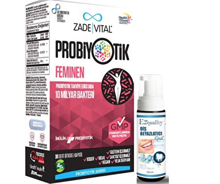 Zade Vital Feminen Probiyotik Takviye Edici Gıda 30 Kapsül- Diş Beyazlatıcı Köpük Hediye 