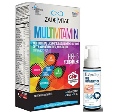 Zade Vital Multivitamin Takviye Edici Gıda 30 Bitkisel Kapsül - Diş Beyazlatıcı Köpük Hediye