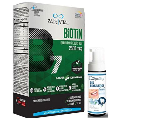 Zade Vital Biotin B7 Isırgan Tohum Yağı 30 Kapsül - Diş Beyazlatıcı Köpük Hediye