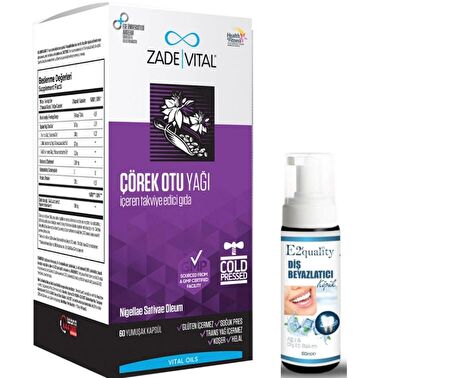 Zade Vital Çörek Otu Yağı Blister 60 Kapsül - Diş Beyazlatıcı Köpük Hediye