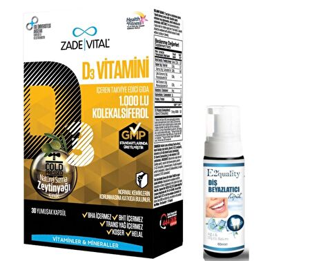 Zade Vital Vitamin D3 30 Yumuşak Kapsül - Diş Beyazlatıcı Köpük Hediye