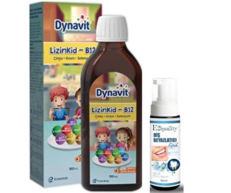 Eczacıbaşı Dynavit LizinKid - B12 Takviye Edici Gıda 150 ml - Şeftali Aromalı - Diş Beyazlatıcı Köpük Hediye