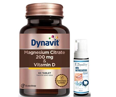 Eczacıbaşı Dynavit Magnesium Citrate 200 mg- Vitamin D Takviye Edici Gıda 60 Tablet - Diş Beyazlatıcı Köpük Hediye