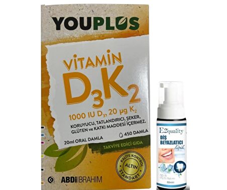 Youplus Vitamin D3K2 İçeren Takviye Edici Gıda 20 mll - Diş Beyazlatıcı Köpük Hediye