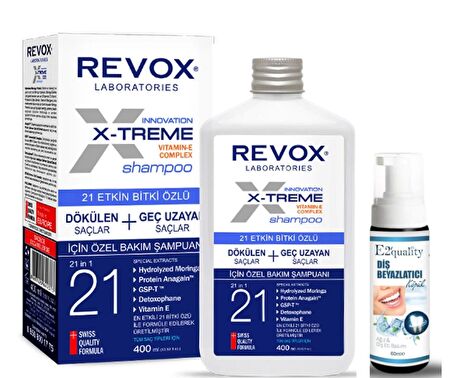 Revox X-Treme Dökülen Saçlar İçin 21 Etkin Bitki Özlü Şampuan 400 ml- Diş Beyazlatıcı Köpük Hediye