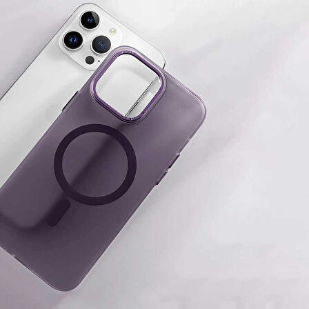 Smcase Apple iPhone 14 Pro Max Kılıf Wireless Şarj Özellikli Buttom Magsafe Tuval Transparan Silikon