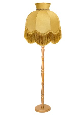 Büyük Boy Taçlı Gold Kadife Başlık Gold Ahşap Ayaklı Lambader Vintage Model 170x50cm