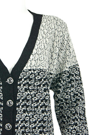 Oppland Kadın Krem Kışlık Motifli Çift Cepli Önü Düğmeli Normal Kesim Likralı Yünlü Kumaş Anne Hırka