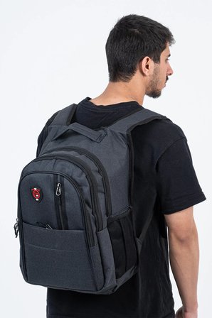 Çok Gözlü Ergonomik Sırt Çantası Su İtici Unisex Okul, Günlük ve Seyahat Çantası Siyah