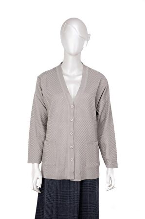 Kadın Mevsimlik Çelik Örme Anne Hırka Çift Cepli Düğmeli Klasik Rahat Kesim Tam Kalıp