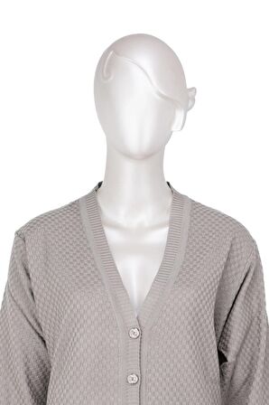 Kadın Mevsimlik Çelik Örme Anne Hırka Çift Cepli Düğmeli Klasik Rahat Kesim Tam Kalıp