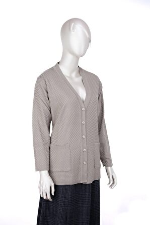 Kadın Mevsimlik Çelik Örme Anne Hırka Çift Cepli Düğmeli Klasik Rahat Kesim Tam Kalıp