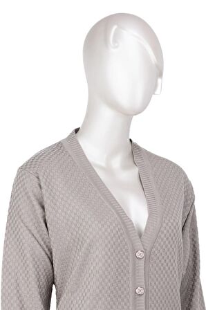 Kadın Mevsimlik Çelik Örme Anne Hırka Çift Cepli Düğmeli Klasik Rahat Kesim Tam Kalıp