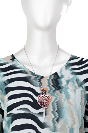 Oppland Kadın Klasik Şifon Anne Bluz Viskoz Kumaş Deniz Desenli Kolyeli Uzun Kollu Astarlı Tam Kalıp